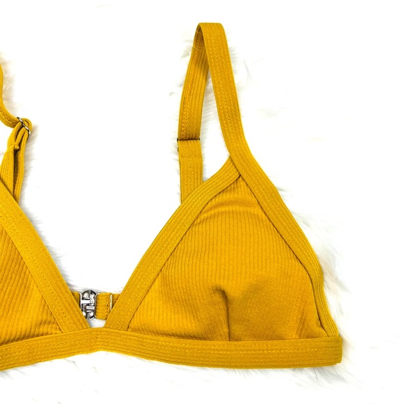 🚫SOLD! 🛍️$5 Bundled | Mustard Triangle Ribbed Halter Swim/Bathing Top - Picture 2 of 8